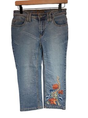 D.Jeans Womens Denim Floral Embroidery Capri Jeans Size 4 Boho Y2K Casual